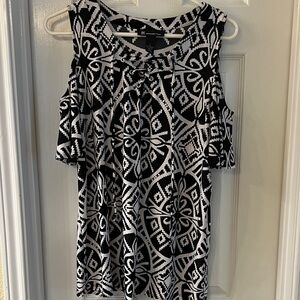 INC International Concepts Black and White Cold-Shoulder Lace-Up Print Top
